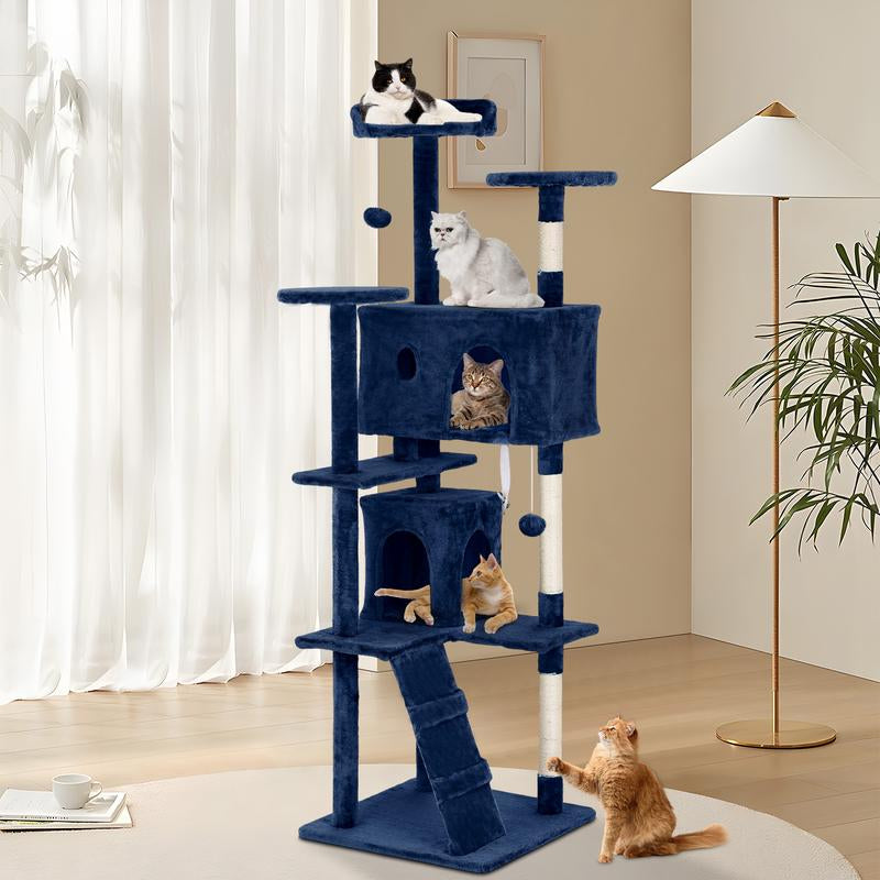 Bestoffice 54/70In Cat Tree Tower Multi-Level Durable Sisal Scratching Post Cozy Fun Jumping Platform Space Saving Condo Play House for Indoor Cats Home