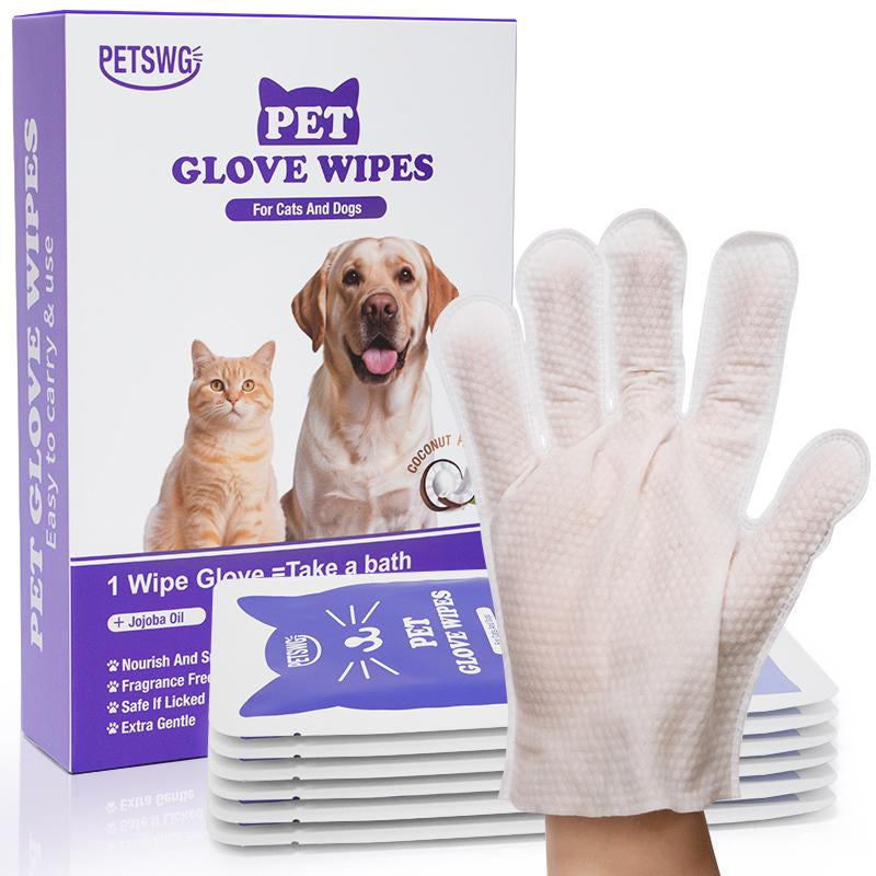 20Pcs Pet Cleaning Gloves Deodorant Bathing Wipes, Hypoallergenic Pet Cleaning Wipes Nourishing Hair Coconut Oil Dog Grooming Wipes, Puppy Bathing Gloves Wipes
