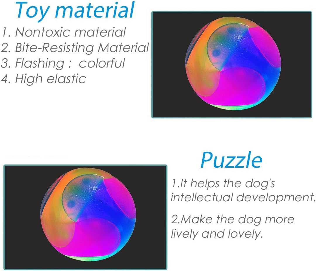 2 Pcs Light up Dog Balls Flashing Elastic Ball Glow in the Dark Interactive Pet Toys for Puppy, Cats, Dogs