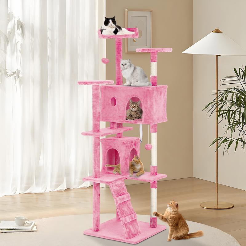 Bestoffice 54/70In Cat Tree Tower Multi-Level Durable Sisal Scratching Post Cozy Fun Jumping Platform Space Saving Condo Play House for Indoor Cats Home