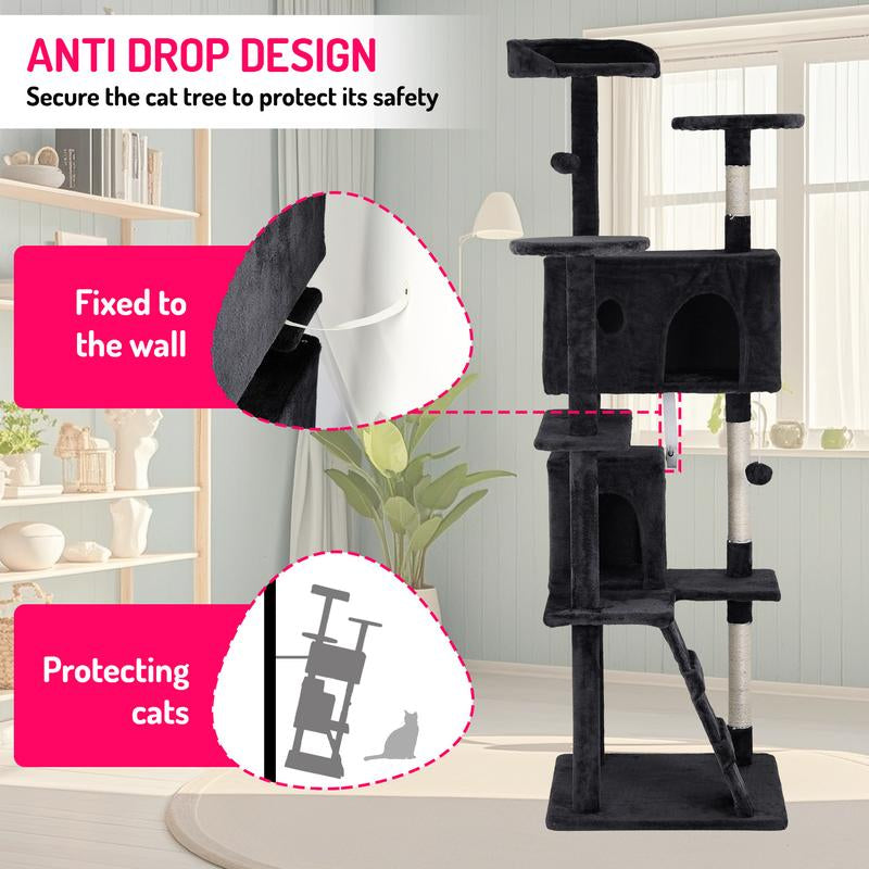 Bestoffice 54/70In Cat Tree Tower Multi-Level Durable Sisal Scratching Post Cozy Fun Jumping Platform Space Saving Condo Play House for Indoor Cats Home