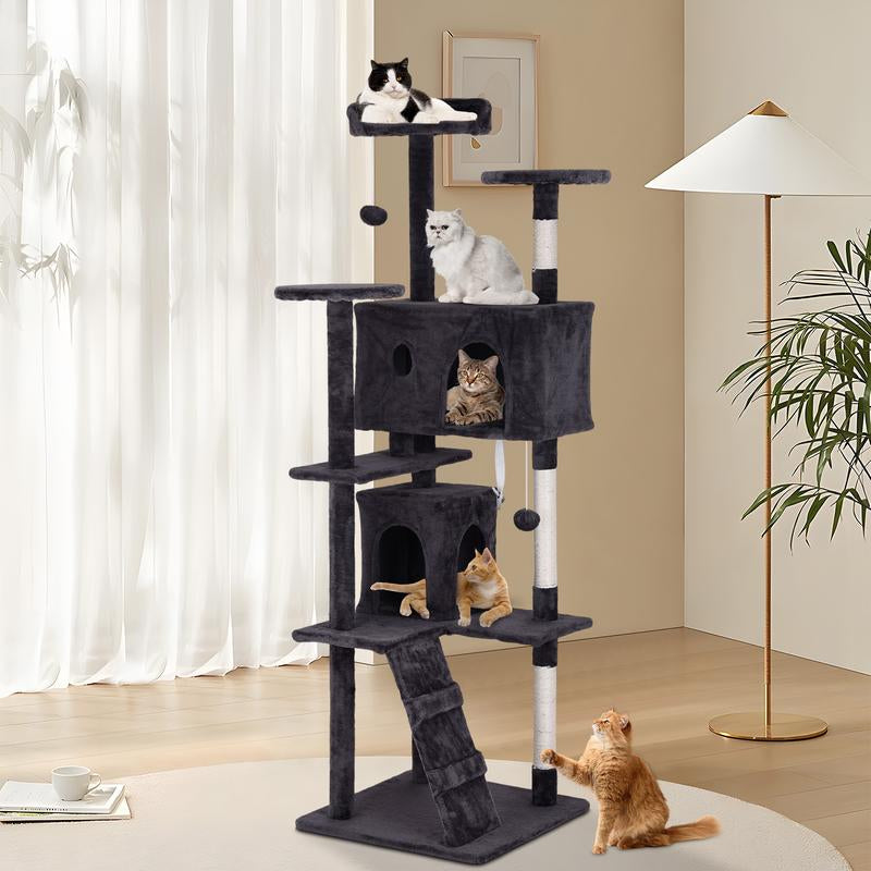 Bestoffice 54/70In Cat Tree Tower Multi-Level Durable Sisal Scratching Post Cozy Fun Jumping Platform Space Saving Condo Play House for Indoor Cats Home