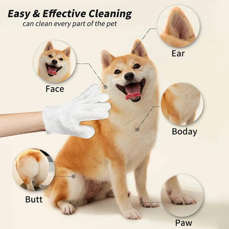 20Pcs Pet Cleaning Gloves Deodorant Bathing Wipes, Hypoallergenic Pet Cleaning Wipes Nourishing Hair Coconut Oil Dog Grooming Wipes, Puppy Bathing Gloves Wipes
