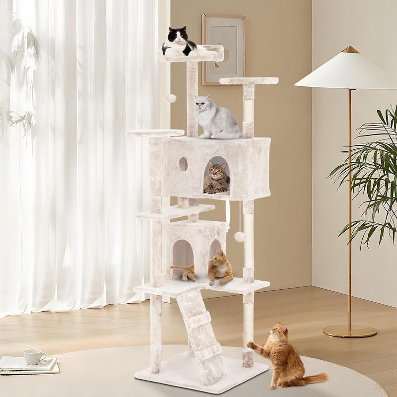 Bestoffice 54/70In Cat Tree Tower Multi-Level Durable Sisal Scratching Post Cozy Fun Jumping Platform Space Saving Condo Play House for Indoor Cats Home
