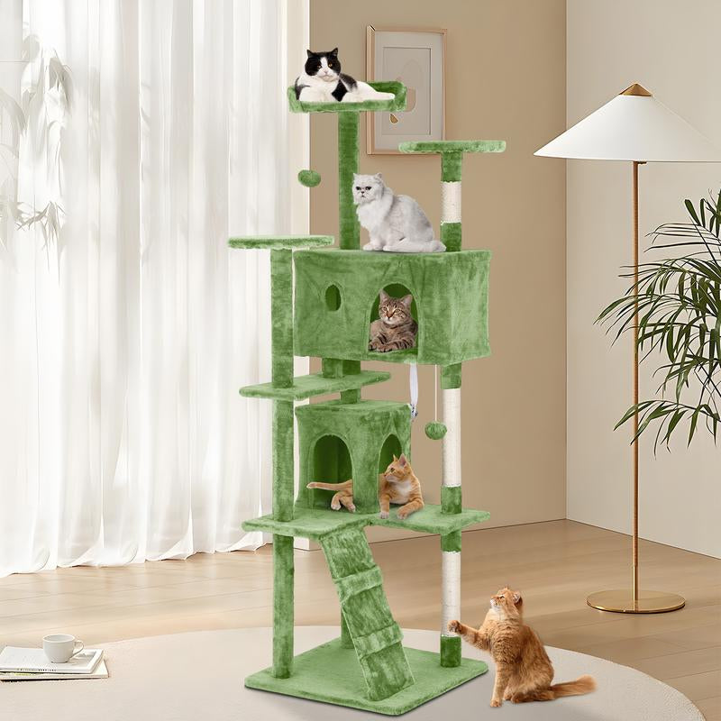 Bestoffice 54/70In Cat Tree Tower Multi-Level Durable Sisal Scratching Post Cozy Fun Jumping Platform Space Saving Condo Play House for Indoor Cats Home