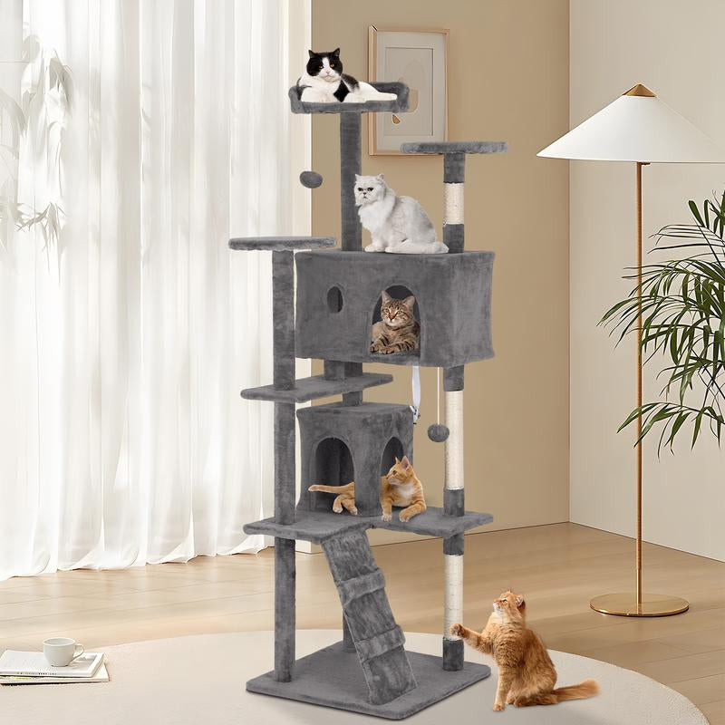 Bestoffice 54/70In Cat Tree Tower Multi-Level Durable Sisal Scratching Post Cozy Fun Jumping Platform Space Saving Condo Play House for Indoor Cats Home