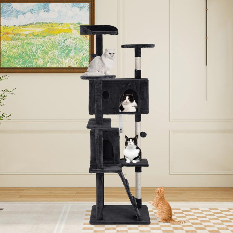 Bestoffice 54/70In Cat Tree Tower Multi-Level Durable Sisal Scratching Post Cozy Fun Jumping Platform Space Saving Condo Play House for Indoor Cats Home