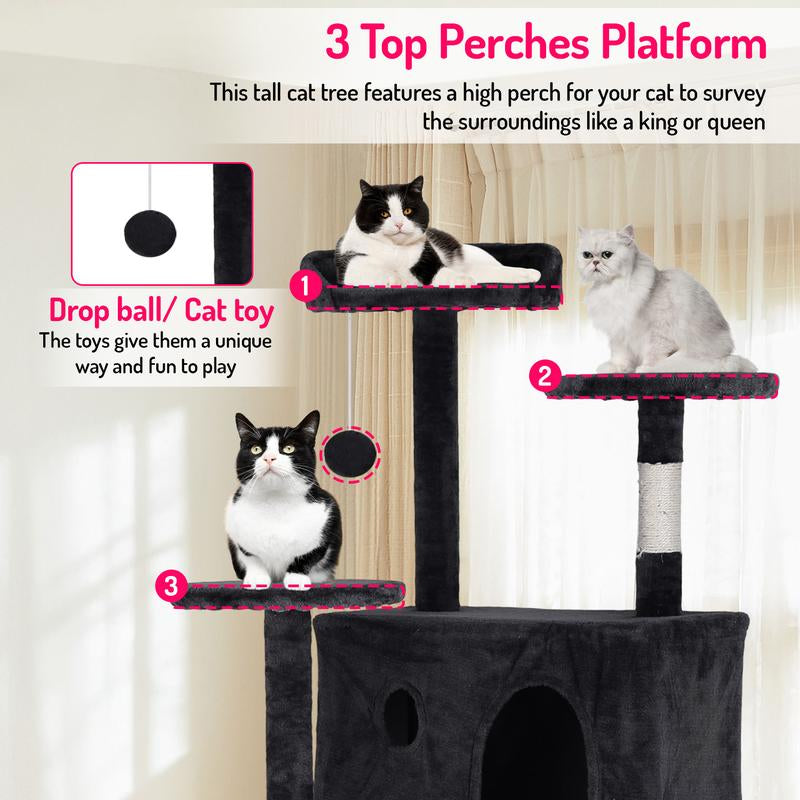 Bestoffice 54/70In Cat Tree Tower Multi-Level Durable Sisal Scratching Post Cozy Fun Jumping Platform Space Saving Condo Play House for Indoor Cats Home