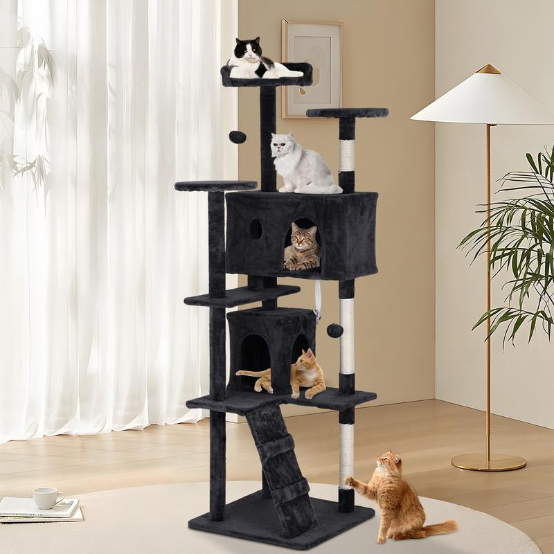 Bestoffice 54/70In Cat Tree Tower Multi-Level Durable Sisal Scratching Post Cozy Fun Jumping Platform Space Saving Condo Play House for Indoor Cats Home